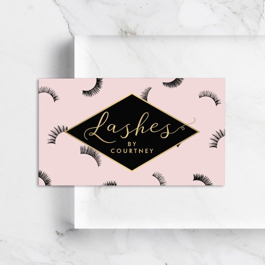 Veel Lashes Pattern Lash Salon Pink/Black/Gold Visitekaartje