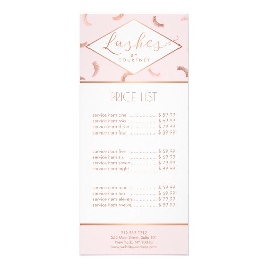 Veel Lashes Pattern Lash Salon Pink/Roos Gold Reclamekaart (Voorkant)