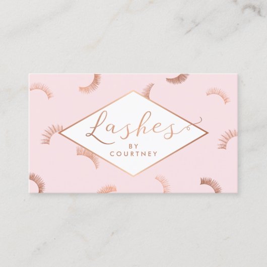 Veel Lashes Pattern Lash Salon Pink/Roos Gold Visitekaartje (Voorkant)