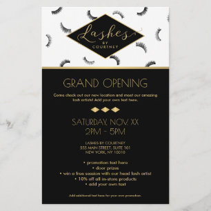Veel Lashes Pattern Lash Salon White/Black/Gold Flyer