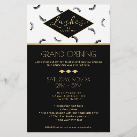 Veel Lashes Pattern Lash Salon White/Black/Gold Flyer (Voorkant)