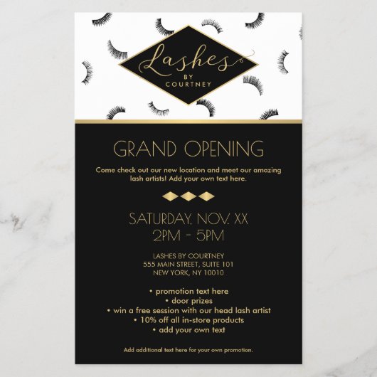 Veel Lashes Pattern Lash Salon White/Black/Gold Flyer (Voorkant)
