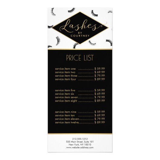 Veel Lashes Pattern Lash Salon White/Black/Gold Reclamekaart (Voorkant)