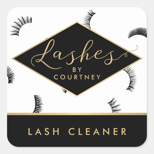 Veel Lashes Pattern Lash Salon White/Black/Gold Vierkante Sticker (Voorkant)