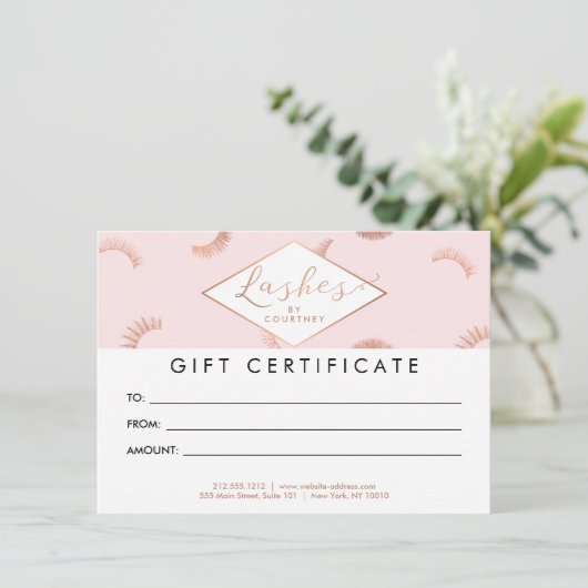 Veel Lashes Pattern Pink/Roos Gold Gift Kaart (Staand voorkant)