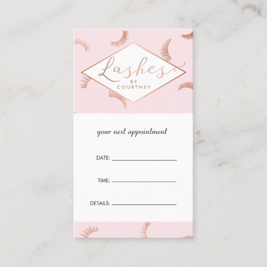 Veel Lashes Salon Pink/Roos Gold Afspraak Afsprakenkaartje (Voorkant)