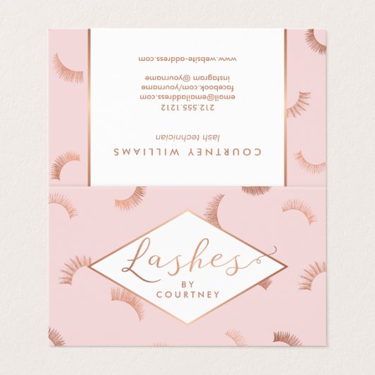 Veel Lashes Salon Roze/Roos Goud Nazorg Visitekaartje (Buitenkant ongevouwen)