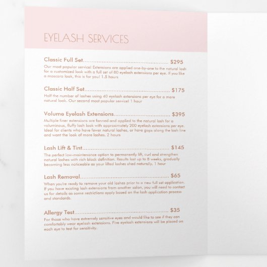 Veel Lashes Salon Roze/Roos Gouden Brochure Drieluik Kaart (Binnenzijde eerst)