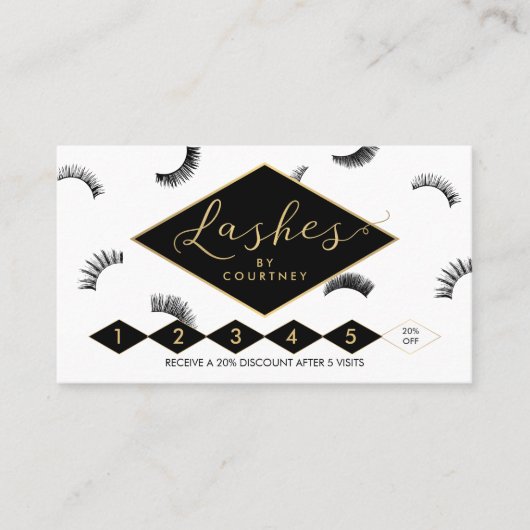 Veel Lashes Salon Wit/Zwart/Goud Loyaliteit Klantenkaartje (Voorkant)