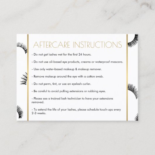 Veel Lashes Salon Wit/Zwart Nazorg Kaart Visitekaartje (Voorkant)