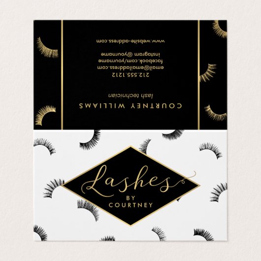 Veel Lashes Salon Wit/Zwart Nazorg Visitekaartje (Buitenkant ongevouwen)
