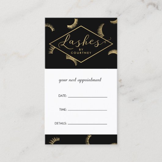 Veel Lashes Salon Zwart/Goud Afspraak Afsprakenkaartje (Voorkant)