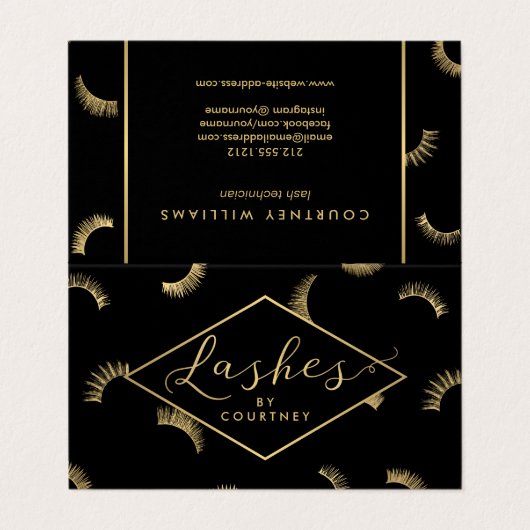 Veel Lashes Salon Zwart/Goud Nazorg Visitekaartje (Buitenkant ongevouwen)
