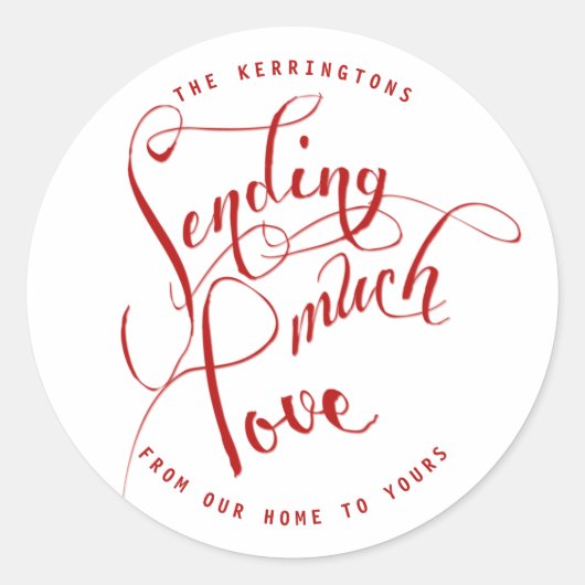 Veel lief sturen Rood schrift Ronde Sticker (Voorkant)