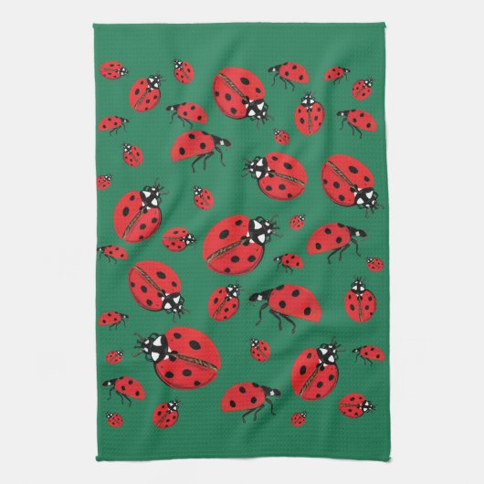 Veel lieveheersbeestjes Lucky Pattern Green Theedoek (Verticaal)