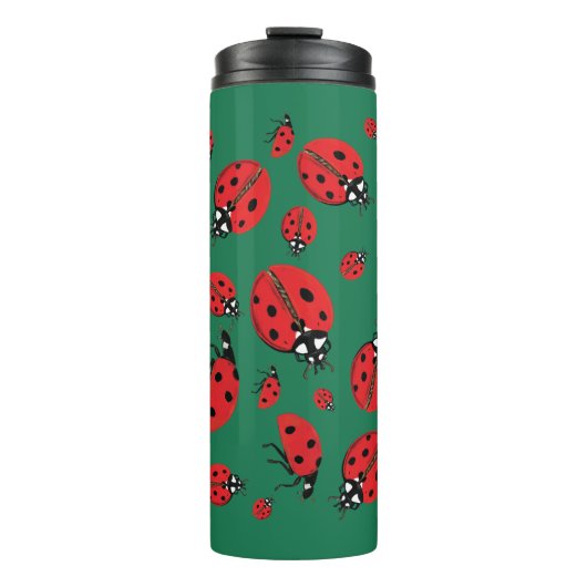 Veel lieveheersbeestjes Lucky Pattern Green Thermosbeker (Voorkant)