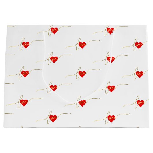 VEEL LOVE FAUX GOLD FOIL SCRIPT RED HEARTS GROOT CADEAUZAKJE (Voorkant)