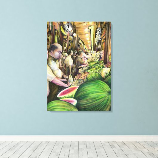 Veel Mannen Veel meloenen Boedapest Hongarije Canvas Afdruk (Insitu (Houten vloer))