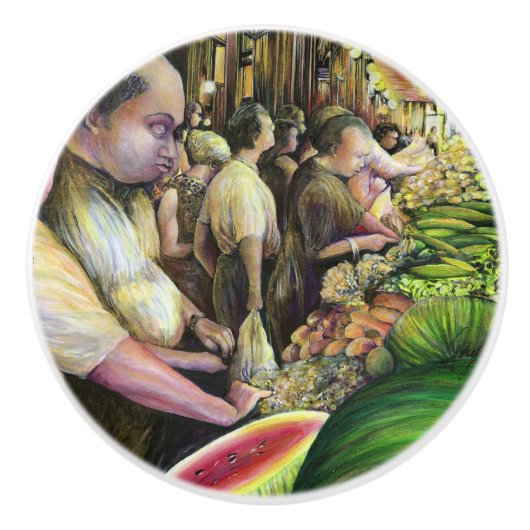 Veel Mannen, veel meloenen, Boedapest Keramische Knop (Voorkant)