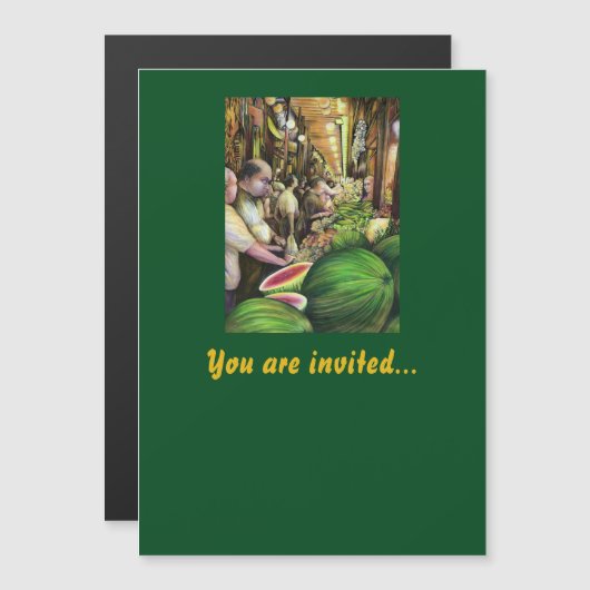 Veel Mannen, veel meloenen, Boedapest Magnetische Uitnodiging (Voorkant / Achterkant)