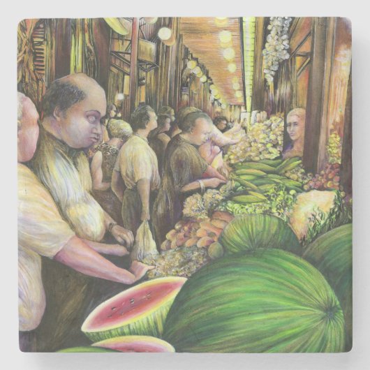 Veel Mannen, veel meloenen, Boedapest Stenen Onderzetter (Voorkant)