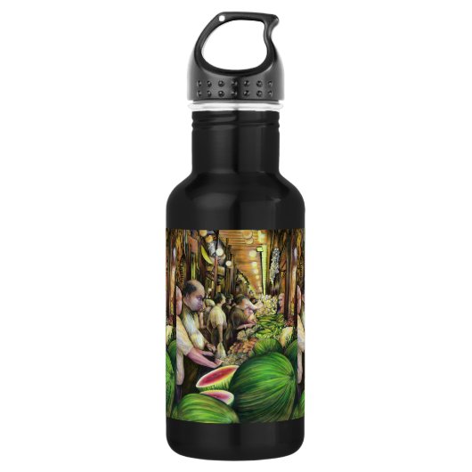 Veel Mannen, veel meloenen, Boedapest Waterfles (Voorkant)