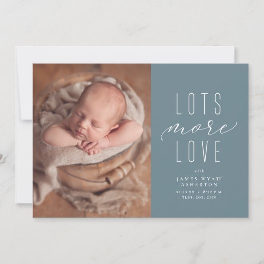 Veel meer liefdesblauwe foto-geboorteaankondiging (Voorkant)