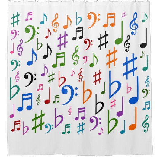 Veel muzieknoten en symbolen douchegordijn (Voorkant)