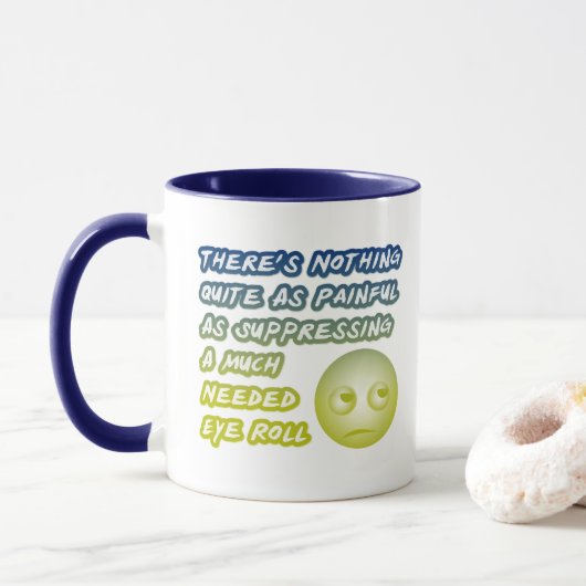Veel nodig Eye Roll Grappige collega Blauw & Geel Mok (Met donut)