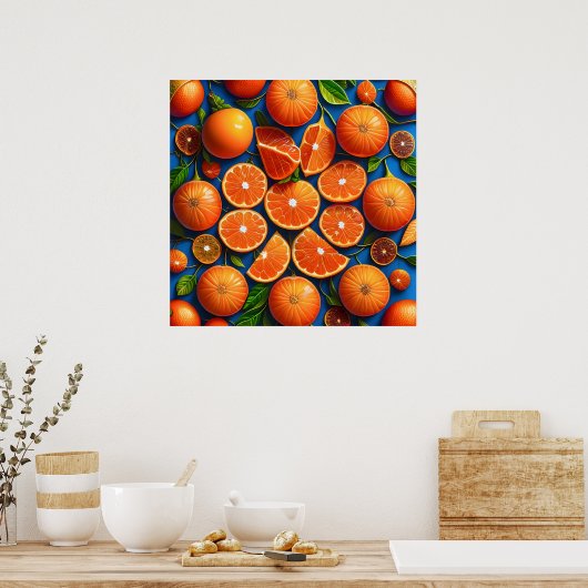 Veel oranje fruitschilderijen. poster (Keuken)