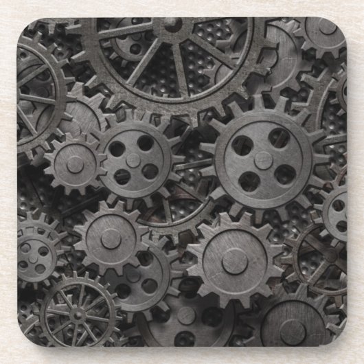 Veel oude roestige metalen tandwielen of machineon drankjes onderzetter (Voorkant)