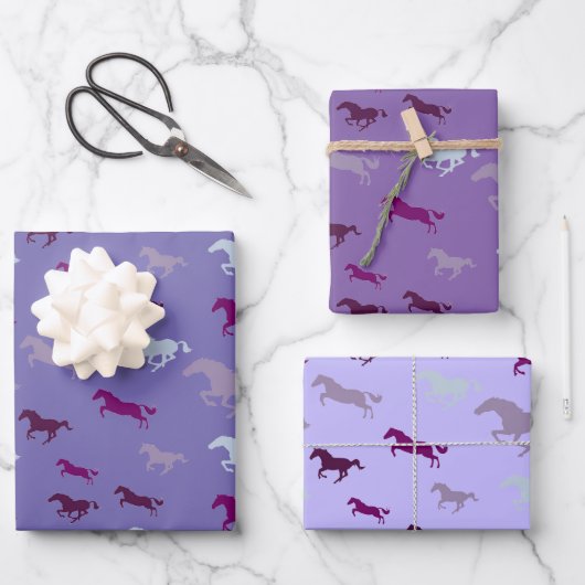 Veel Paarse Blue Horses verpakken papieren vellen (Voorkant)