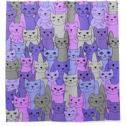 Veel Paarse katten Douchegordijn (Voorkant)