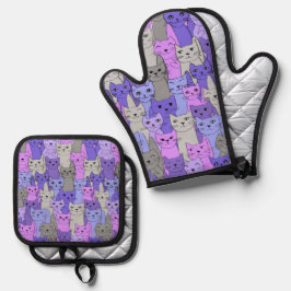 Veel Paarse katten Ovenwant & Pannenlap Set