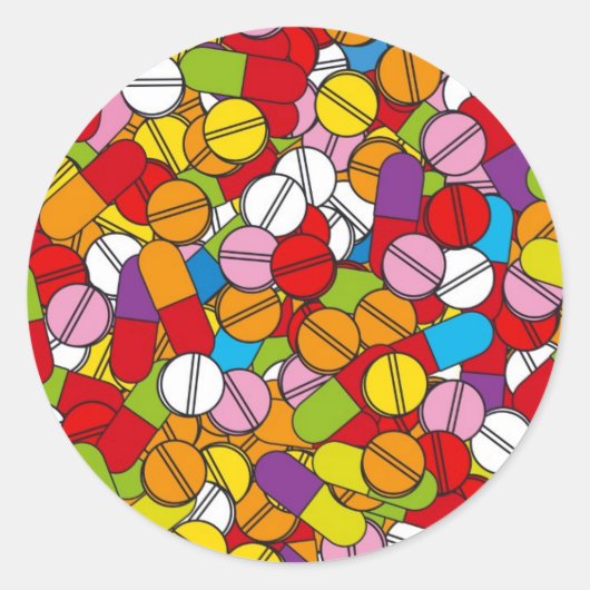 Veel Pillen Ronde Sticker (Voorkant)