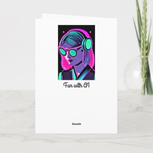 Veel plezier in de zomer | AI Art Cool Lady in Hoo Kaart (Achterkant)