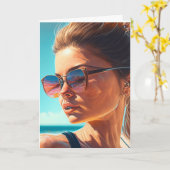 Veel plezier in de zomer | Mooie vrouw op het stra Kaart (Gele Bloem)