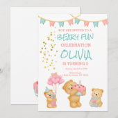 Veel plezier met gebak, beren, roze, blauwgroen kaart (Voorkant / Achterkant)