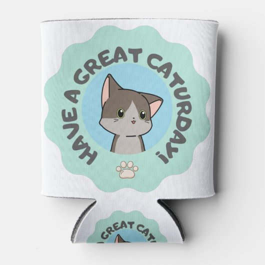 Veel plezier op zaterdag! Cartooneske Blauwe Groen Blikjeskoeler (Voorkant)