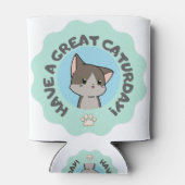 Veel plezier op zaterdag! Cartooneske Blauwe Groen Blikjeskoeler (Achterkant)