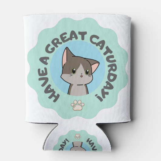 Veel plezier op zaterdag! Cartooneske Blauwe Groen Blikjeskoeler (Achterkant)