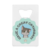 Veel plezier op zaterdag! Cartooneske Blauwe Groen Creditkaart Flessenopener (Achterkant)