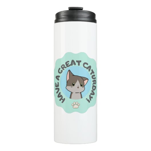 Veel plezier op zaterdag! Cartooneske Blauwe Groen Thermosbeker (Voorkant)