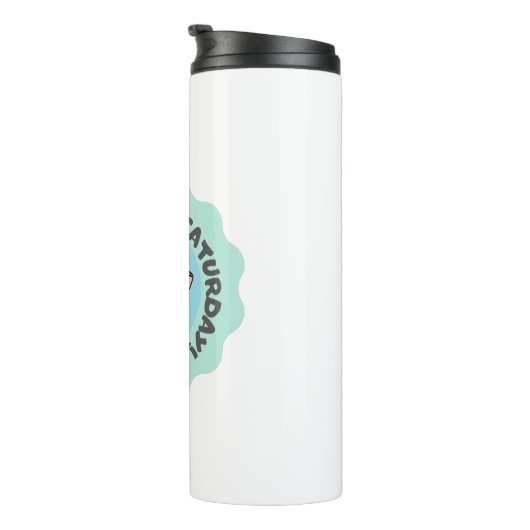 Veel plezier op zaterdag! Cartooneske Blauwe Groen Thermosbeker (Geroteerd rechts)