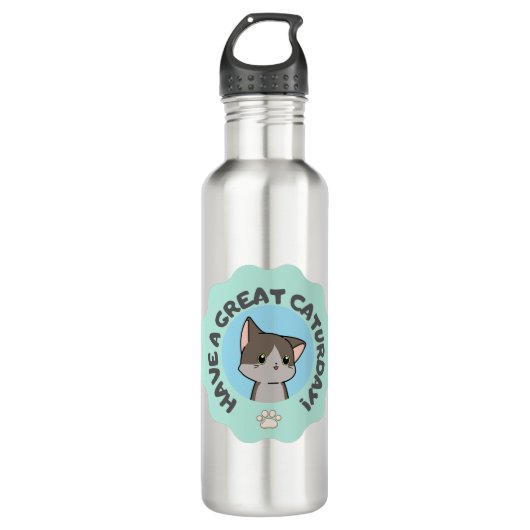 Veel plezier op zaterdag! Cartooneske Blauwe Groen Waterfles (Voorkant)