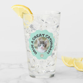 Veel plezier op zaterdag! Turquoise aangepaste kat Glas