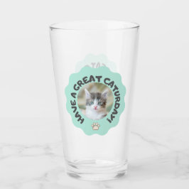 Veel plezier op zaterdag! Turquoise aangepaste kat Glas