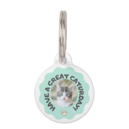 Veel plezier op zaterdag! Turquoise aangepaste kat Huisdierpenning