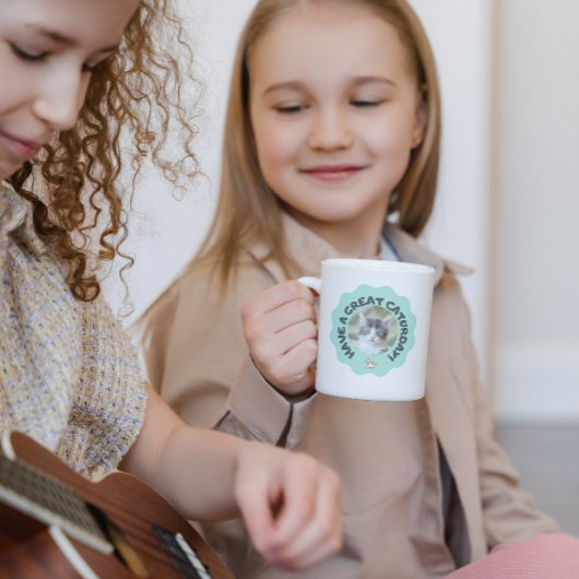 Veel plezier op zaterdag! Turquoise aangepaste kat Koffiemok