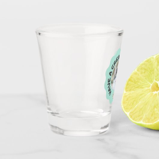 Veel plezier op zaterdag! Turquoise aangepaste kat Shot Glas (Links)